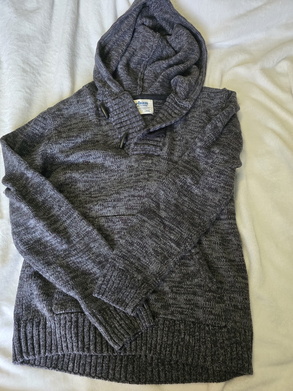 Urban Pipeline Men's Gray Marled Knit Hooded Toggle Sweater Large